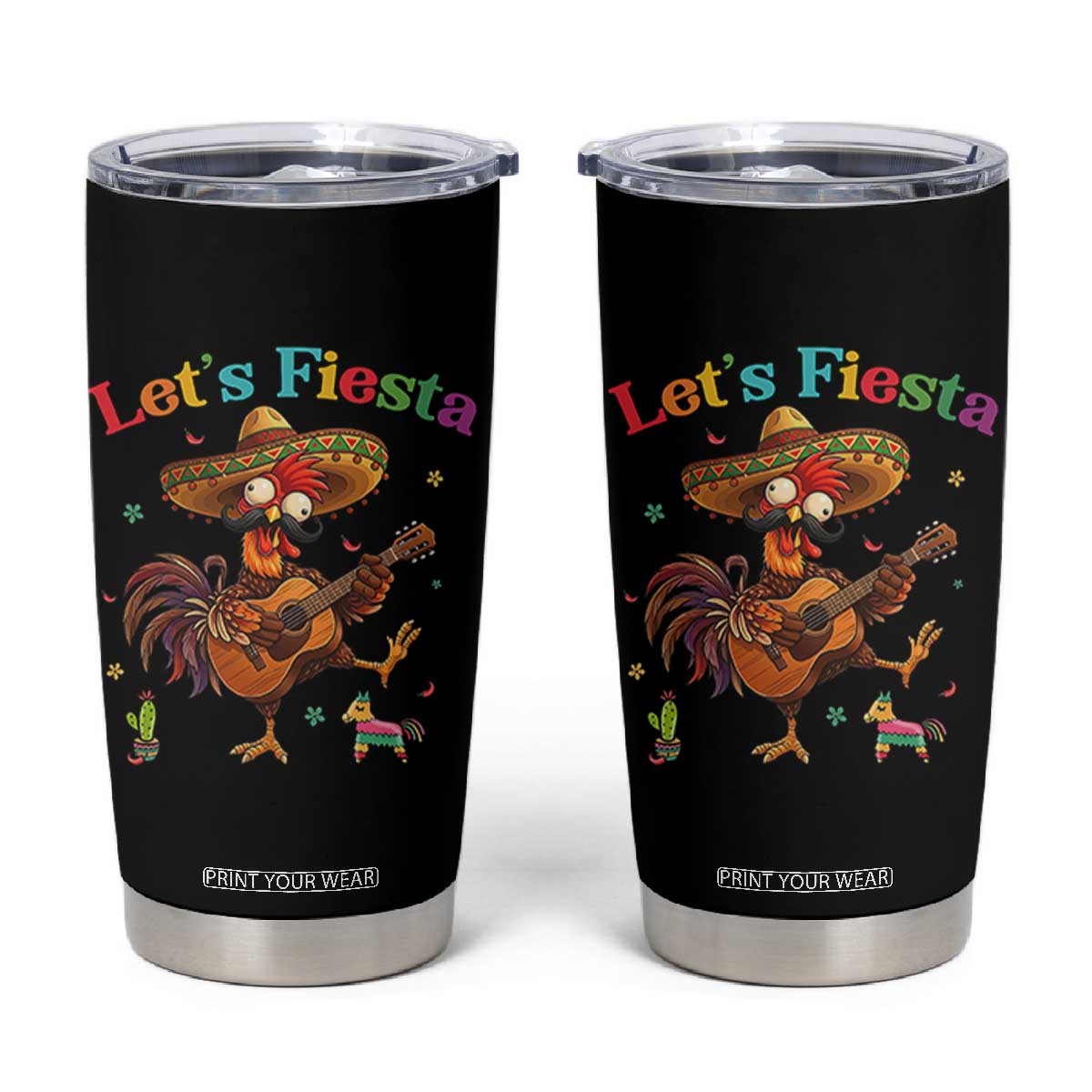 Lets Fiesta Cinco de May Tumbler Cup Funny Chicken Playing Guitar TS12 Black Print Your Wear