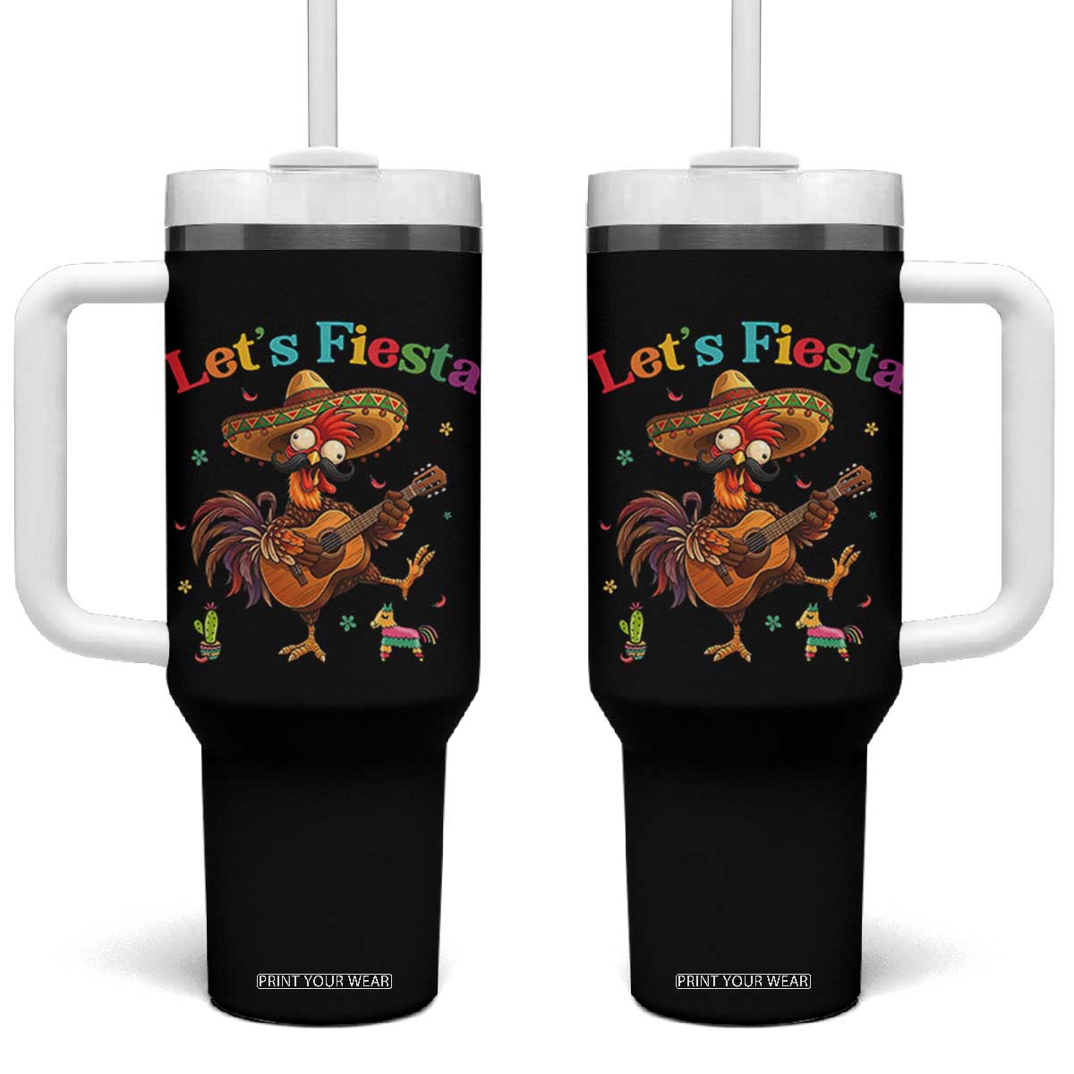 Lets Fiesta Cinco de May Tumbler With Handle Funny Chicken Playing Guitar TS12 One Size: 40 oz Black Print Your Wear