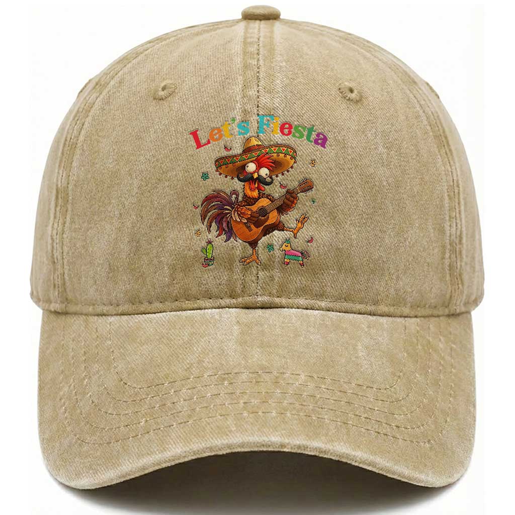 Lets Fiesta Cinco de May Washed Cotton Baseball Cap Funny Chicken Playing Guitar TS12 Print Your Wear