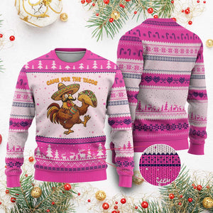 Funny Cinco De Mayo Chicken Ugly Christmas Sweater Came For The Tacos TS12 Hot Pink Print Your Wear