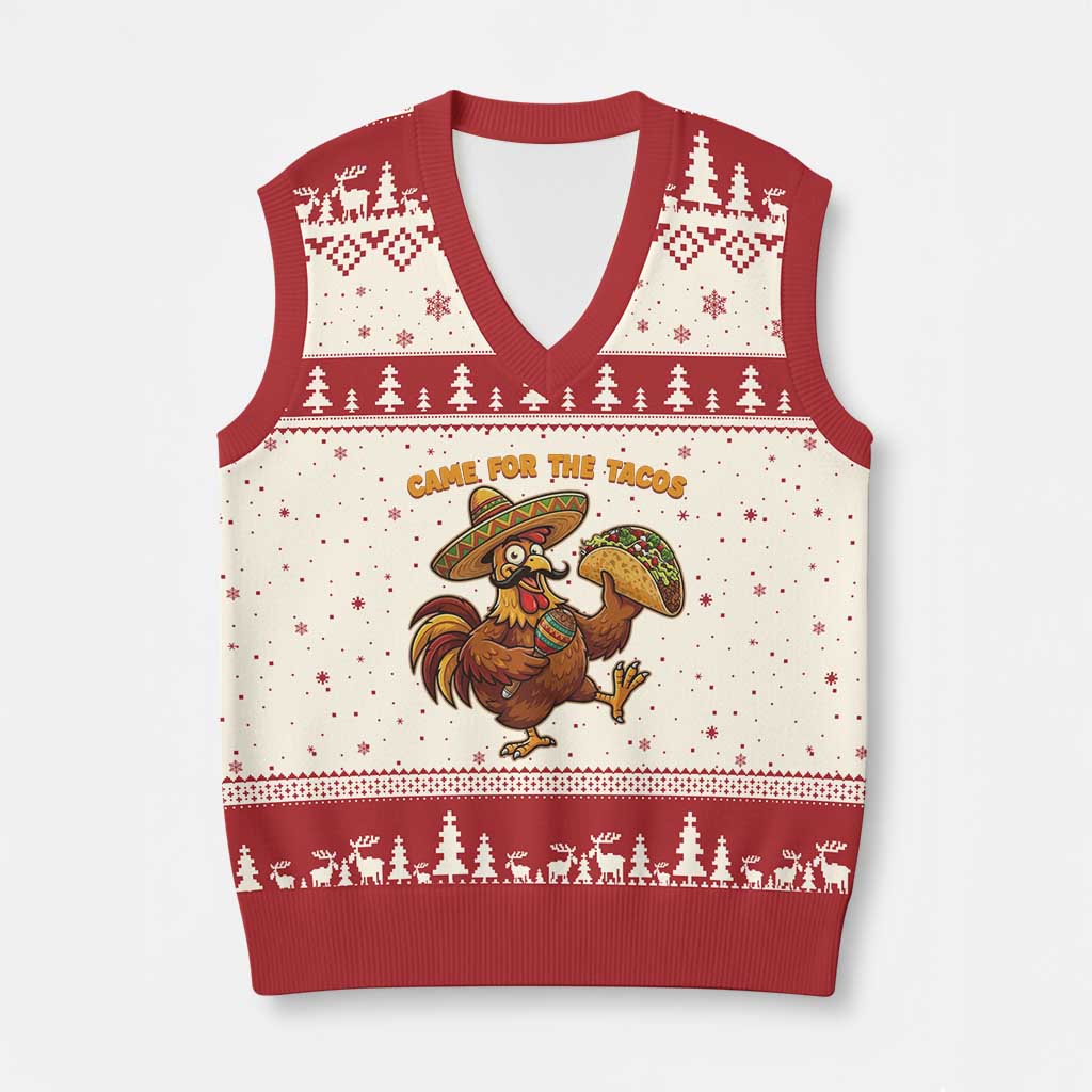 Funny Cinco De Mayo Chicken V-Neck Knit Sweater Vest Came For The Tacos TS12 Beige Red Print Your Wear