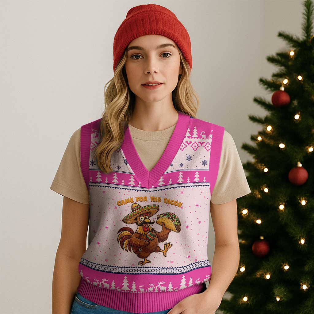 Funny Cinco De Mayo Chicken V-Neck Knit Sweater Vest Came For The Tacos TS12 Hot Pink Print Your Wear