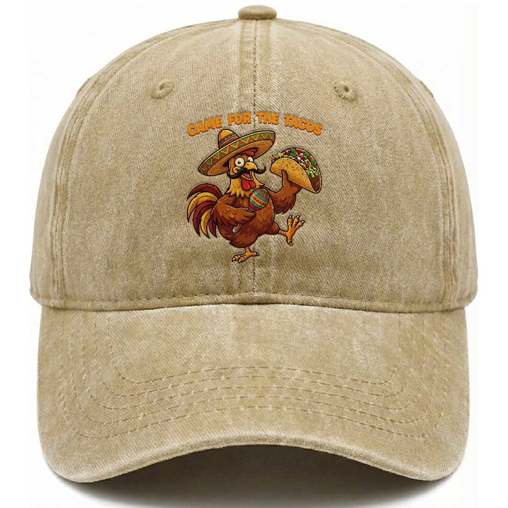 Funny Cinco De Mayo Chicken Washed Cotton Baseball Cap Came For The Tacos TS12 Print Your Wear