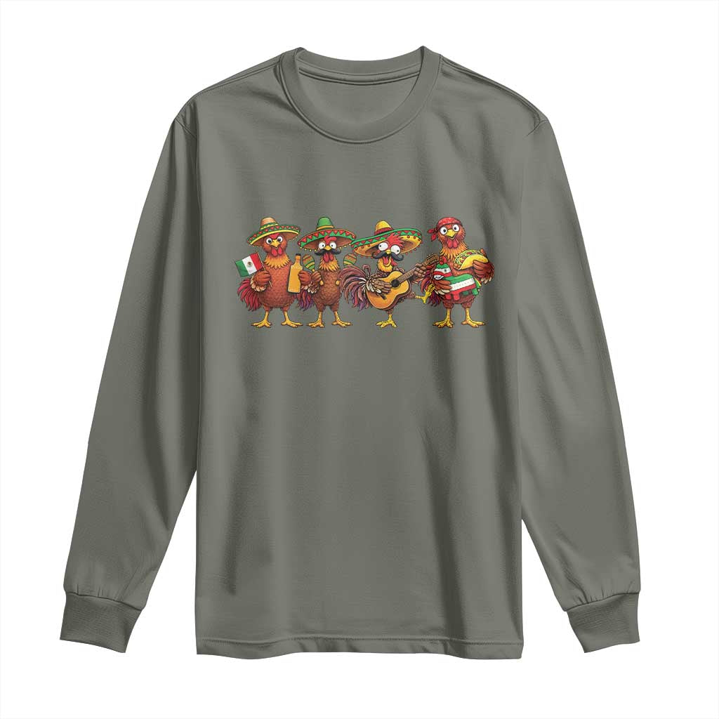 Funny Cinco De Mayo Chicken Squad Long Sleeve Shirt Mexican Party Celebration Gift TS12 Military Green Print Your Wear