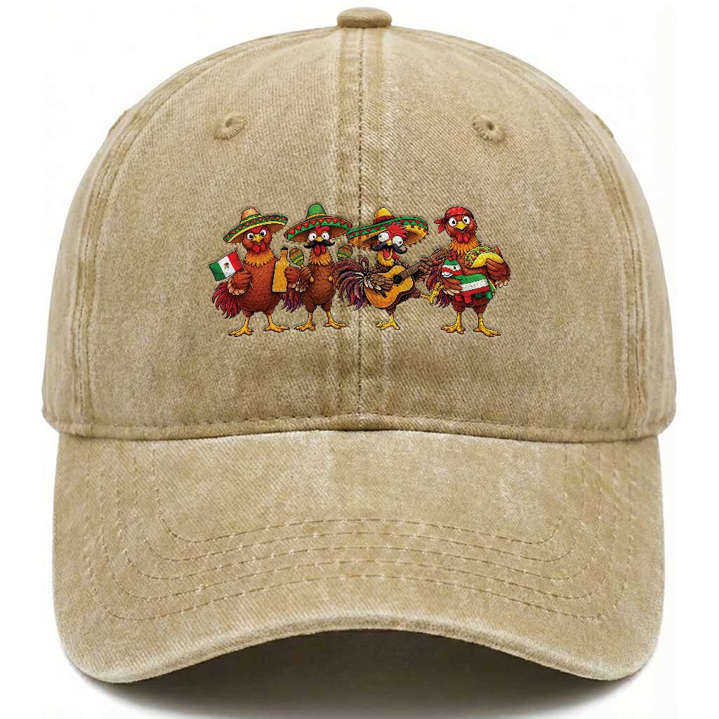 Funny Cinco De Mayo Chicken Squad Washed Cotton Baseball Cap Mexican Party Celebration Gift TS12 Print Your Wear