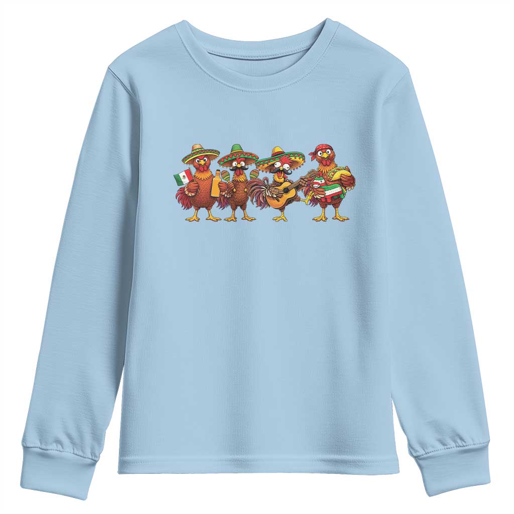 Funny Cinco De Mayo Chicken Squad Youth Sweatshirt Mexican Party Celebration Gift TS12 Light Blue Print Your Wear