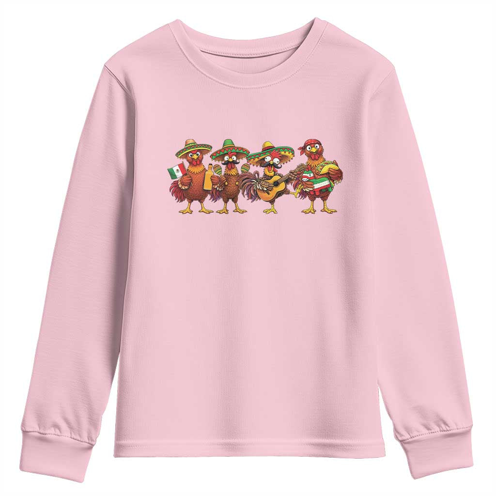Funny Cinco De Mayo Chicken Squad Youth Sweatshirt Mexican Party Celebration Gift TS12 Light Pink Print Your Wear