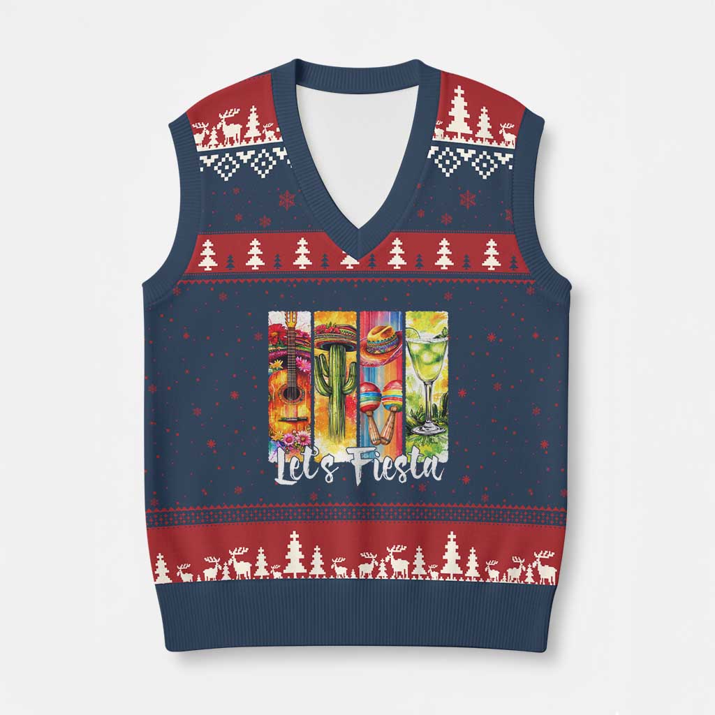 Lets Fiesta V-Neck Knit Sweater Vest Funny Cinco De Mayo Party Celebration TS12 Navy Red Print Your Wear