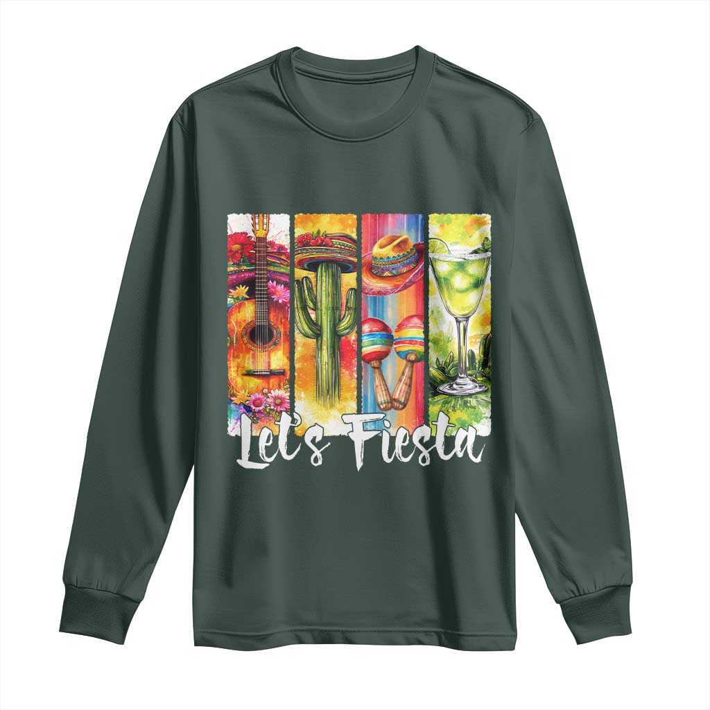 Lets Fiesta Long Sleeve Shirt Funny Cinco De Mayo Party Celebration TS12 Dark Forest Green Print Your Wear
