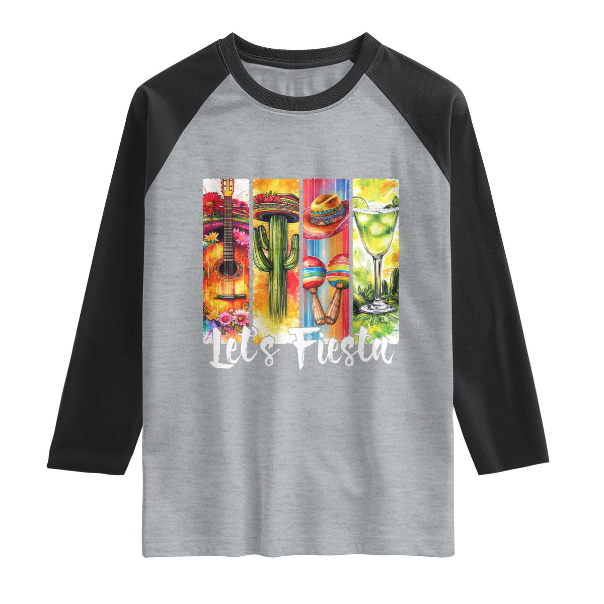 Lets Fiesta Raglan Shirt Funny Cinco De Mayo Party Celebration TS12 Heather Gray Black Print Your Wear