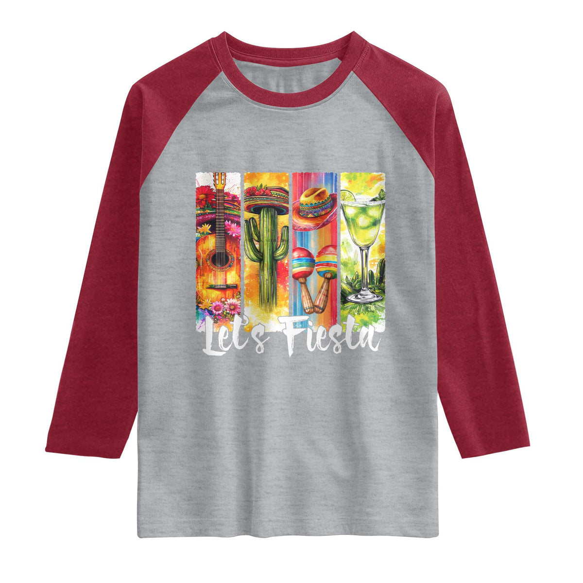 Lets Fiesta Raglan Shirt Funny Cinco De Mayo Party Celebration TS12 Heather Gray Heather Red Print Your Wear