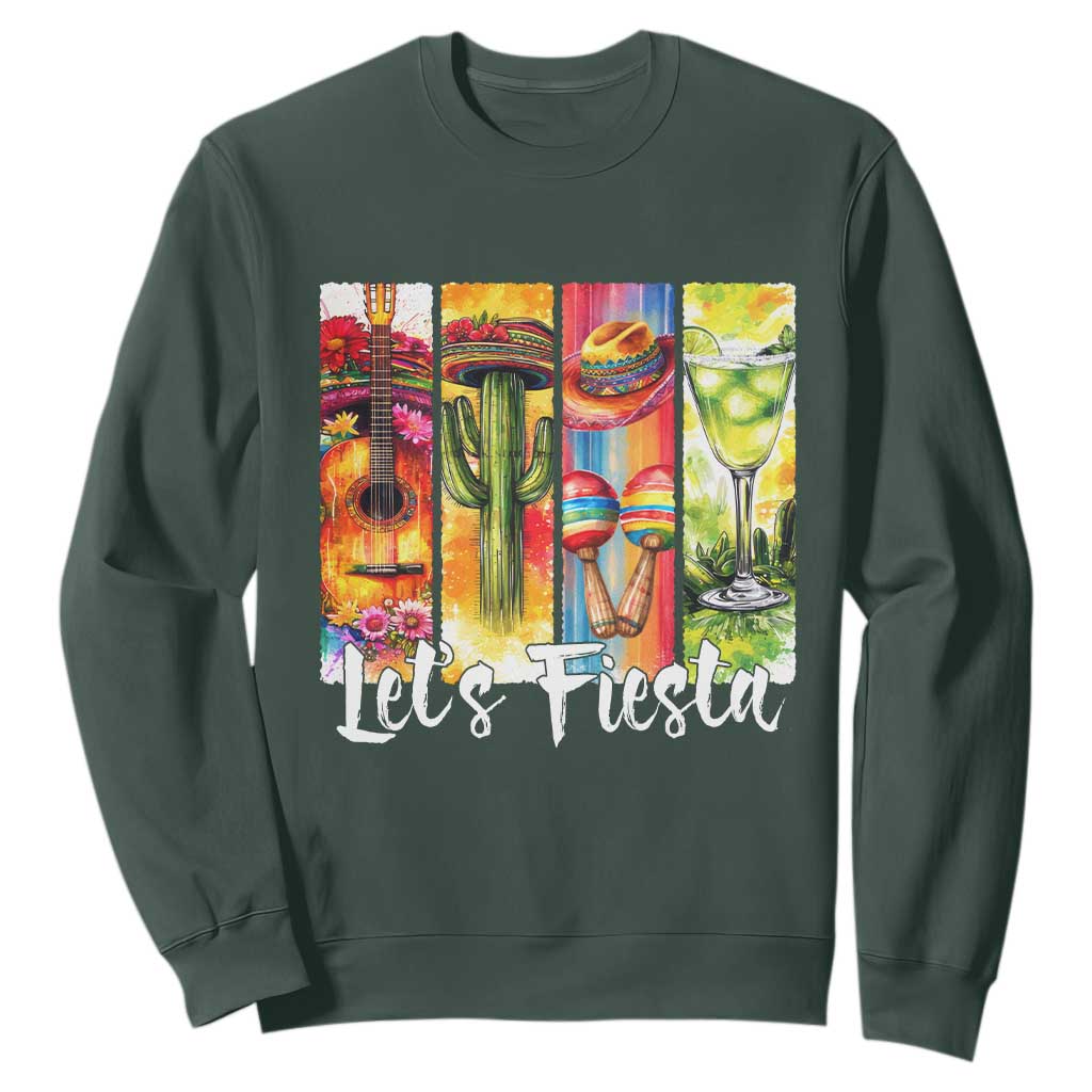 Lets Fiesta Sweatshirt Funny Cinco De Mayo Party Celebration TS12 Dark Forest Green Print Your Wear