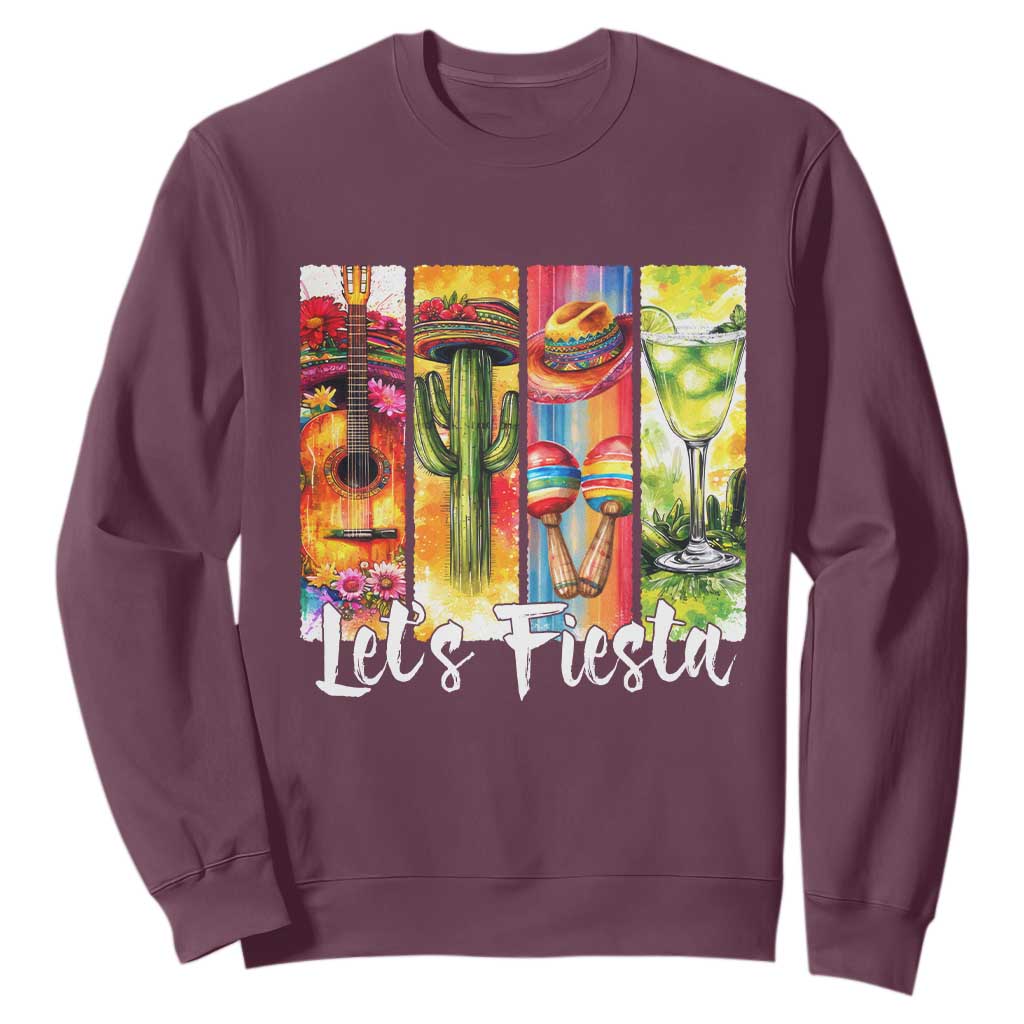 Lets Fiesta Sweatshirt Funny Cinco De Mayo Party Celebration TS12 Maroon Print Your Wear