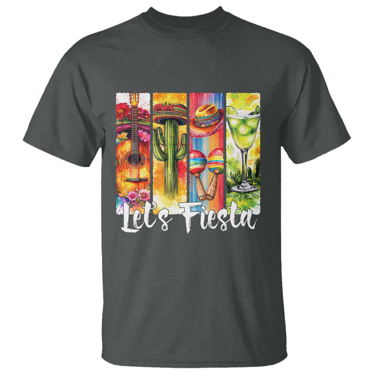 Lets Fiesta T Shirt Funny Cinco De Mayo Party Celebration TS12 Dark Heather Print Your Wear