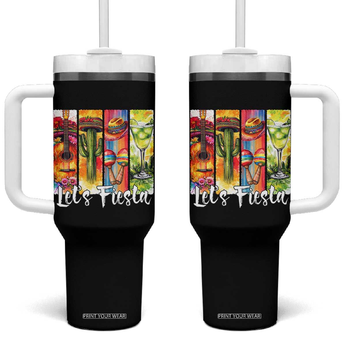 Lets Fiesta Tumbler With Handle Funny Cinco De Mayo Party Celebration TS12 One Size: 40 oz Black Print Your Wear