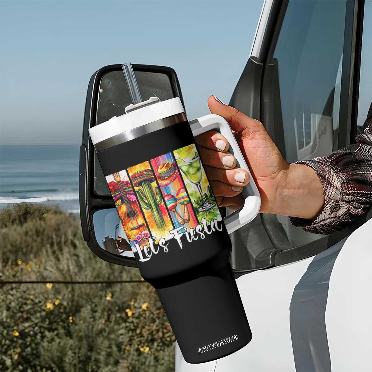 Lets Fiesta Tumbler With Handle Funny Cinco De Mayo Party Celebration TS12 Print Your Wear
