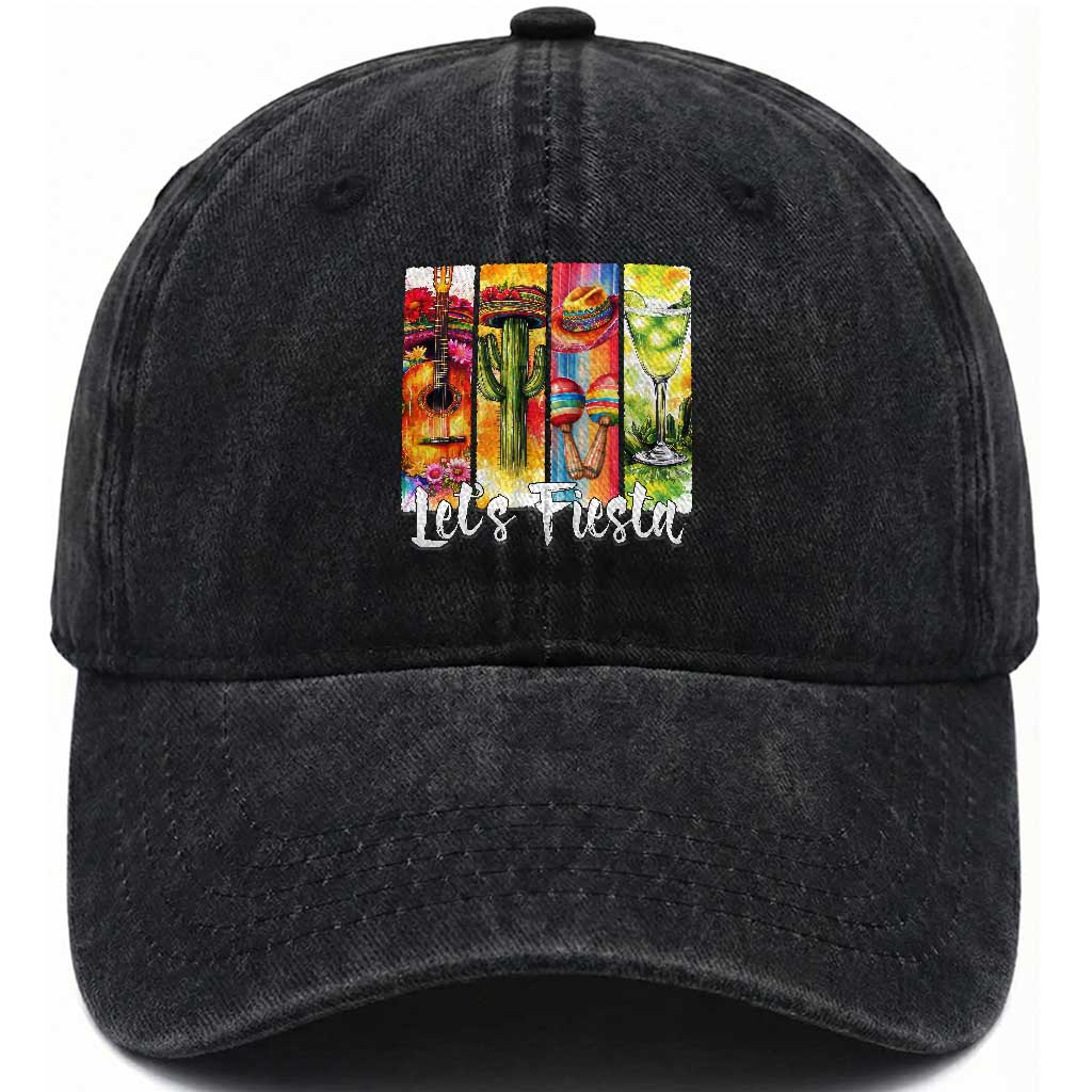 Lets Fiesta Washed Cotton Baseball Cap Funny Cinco De Mayo Party Celebration TS12 Print Your Wear