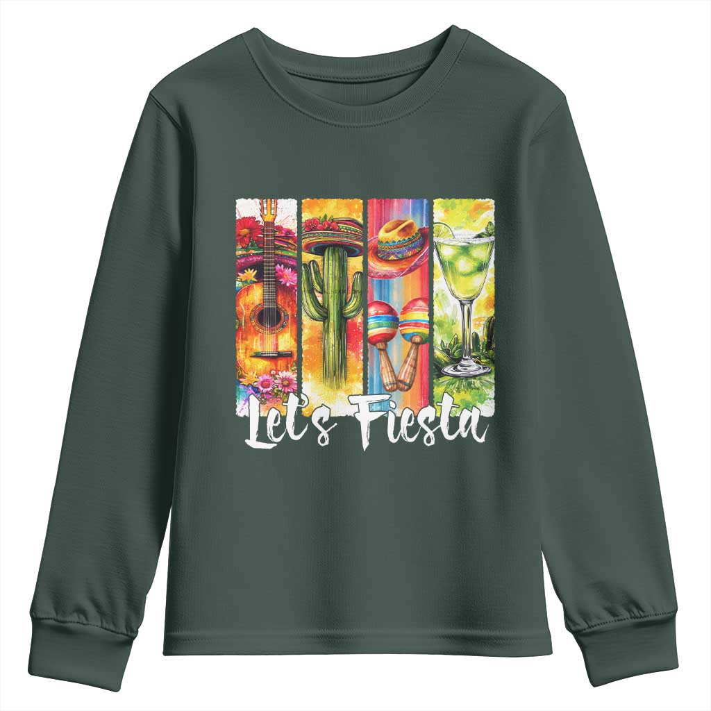 Lets Fiesta Youth Sweatshirt Funny Cinco De Mayo Party Celebration TS12 Dark Forest Green Print Your Wear
