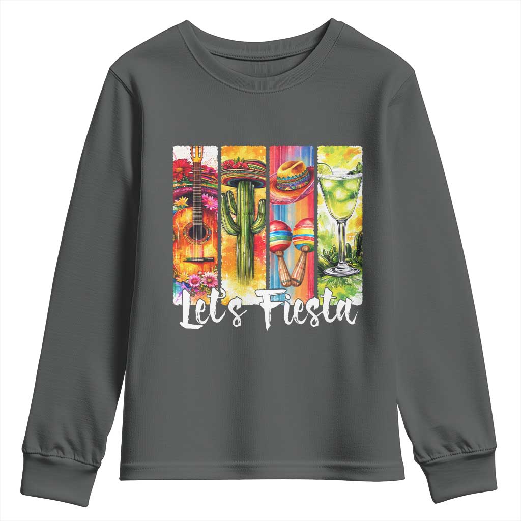 Lets Fiesta Youth Sweatshirt Funny Cinco De Mayo Party Celebration TS12 Dark Heather Print Your Wear