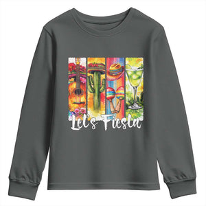Lets Fiesta Youth Sweatshirt Funny Cinco De Mayo Party Celebration TS12 Dark Heather Print Your Wear