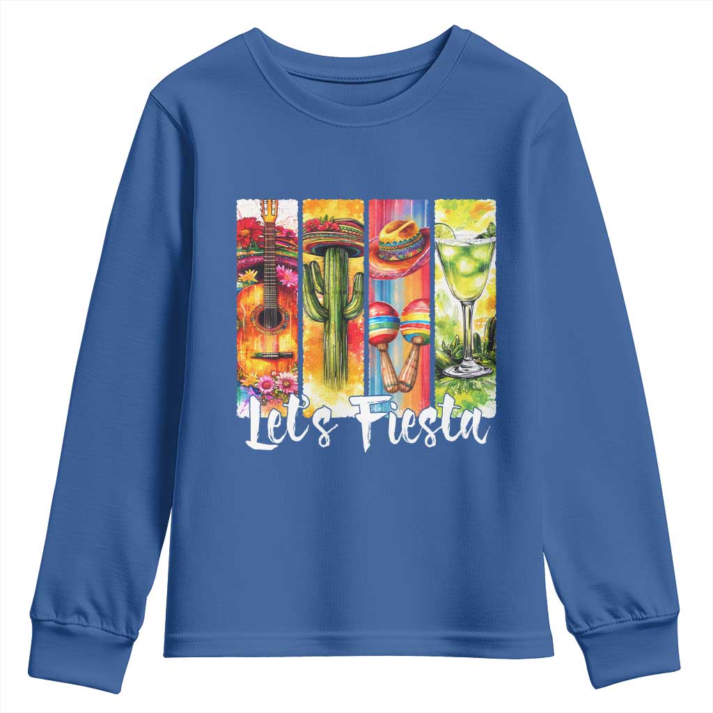 Lets Fiesta Youth Sweatshirt Funny Cinco De Mayo Party Celebration TS12 Royal Blue Print Your Wear