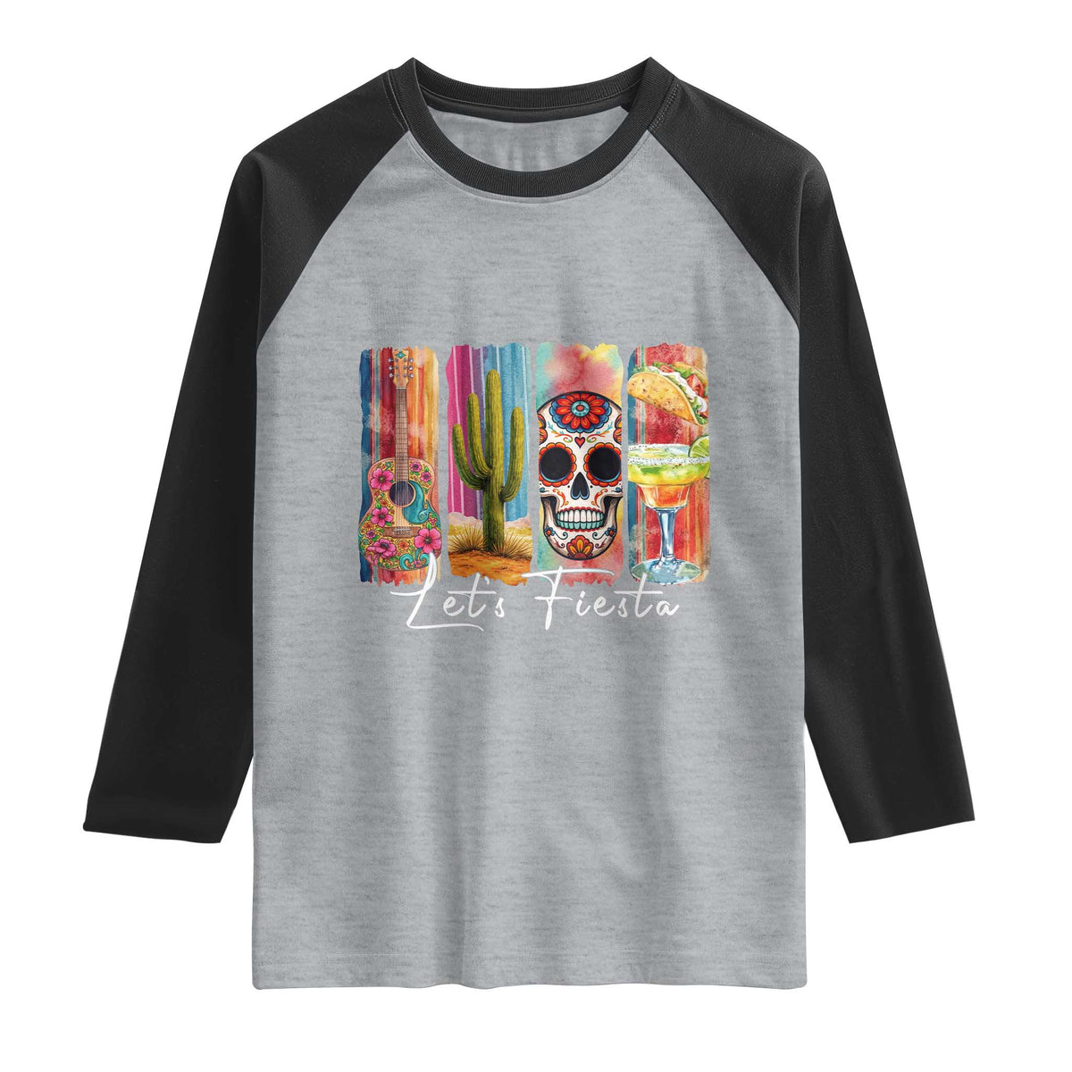 Cinco De Mayo Lets Fiest Raglan Shirt Funny Mexican Party Gift TS12 Heather Gray Black Print Your Wear