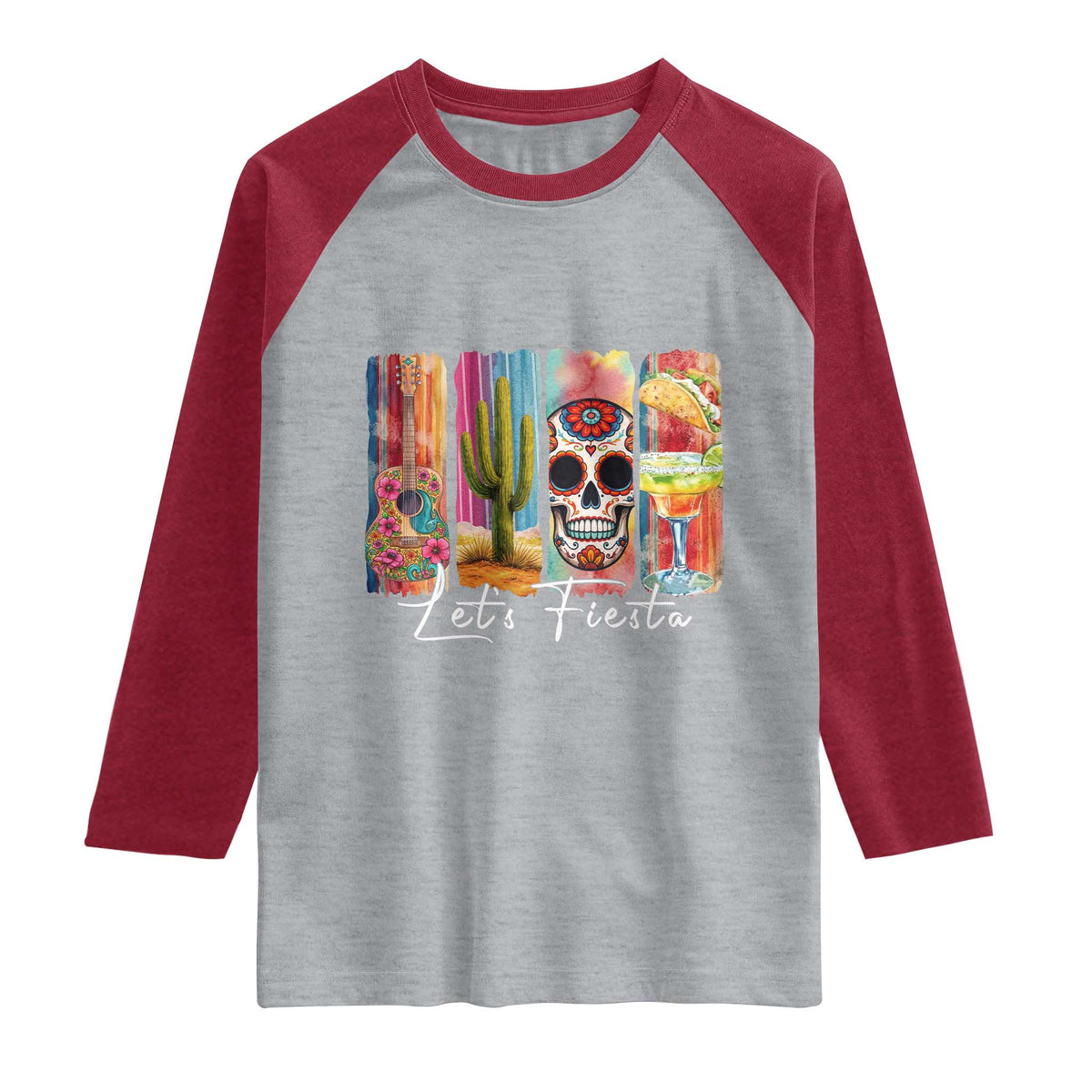 Cinco De Mayo Lets Fiest Raglan Shirt Funny Mexican Party Gift TS12 Heather Gray Heather Red Print Your Wear