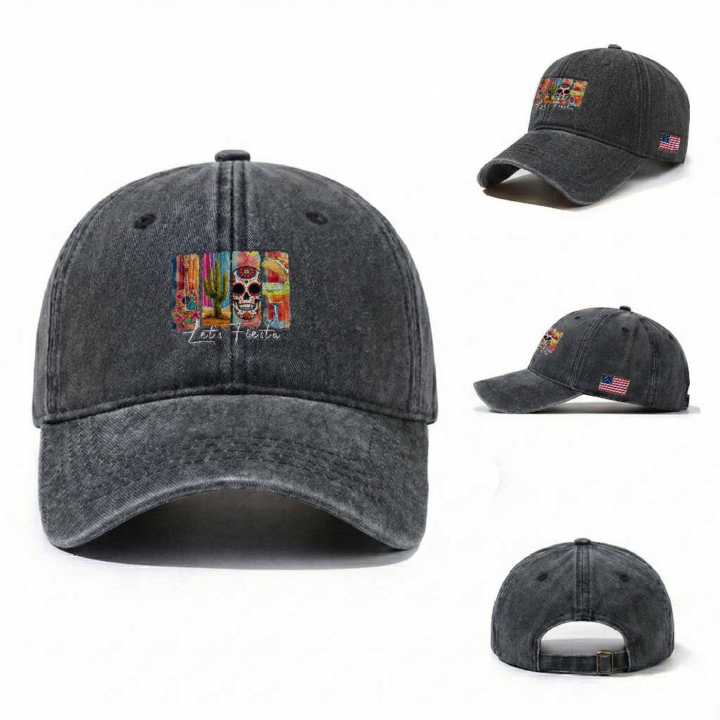 Cinco De Mayo Lets Fiest Washed Cotton Baseball Cap Funny Mexican Party Gift TS12 Washed Cap Universal Fit Dark Gray Print Your Wear