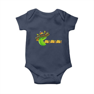 Cinco De Mayo Retro Game Baby Onesie Funny Sombrero Character Chasing Taco Cat TS12 Navy Print Your Wear