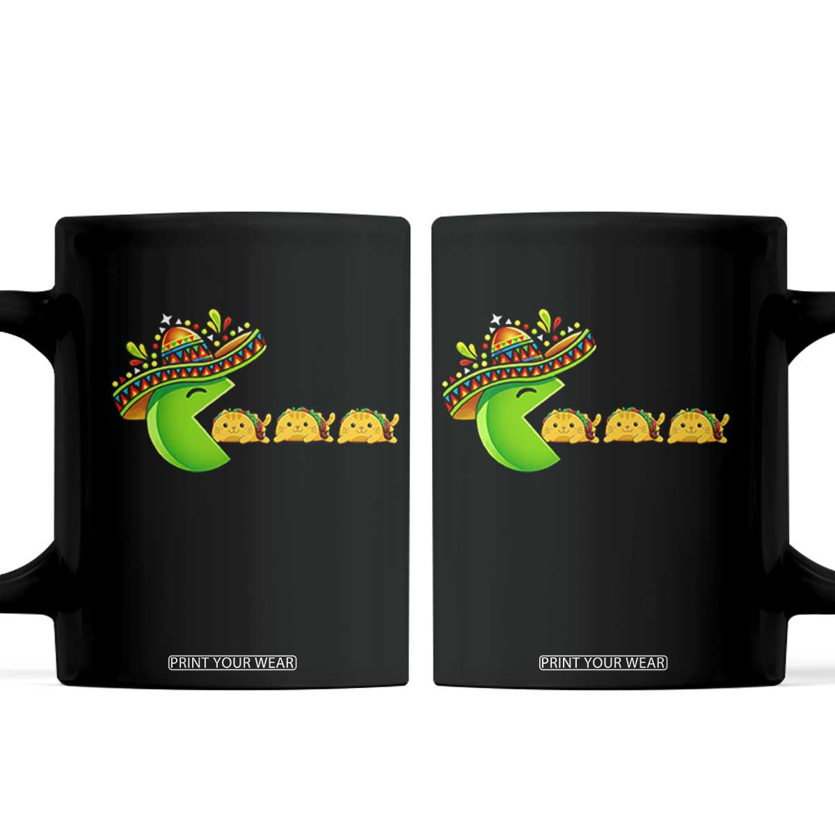 Cinco De Mayo Retro Game Coffee Mug Funny Sombrero Character Chasing Taco Cat TS12 Black Print Your Wear