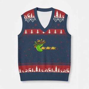 Cinco De Mayo Retro Game V-Neck Knit Sweater Vest Funny Sombrero Character Chasing Taco Cat TS12 Navy Red Print Your Wear