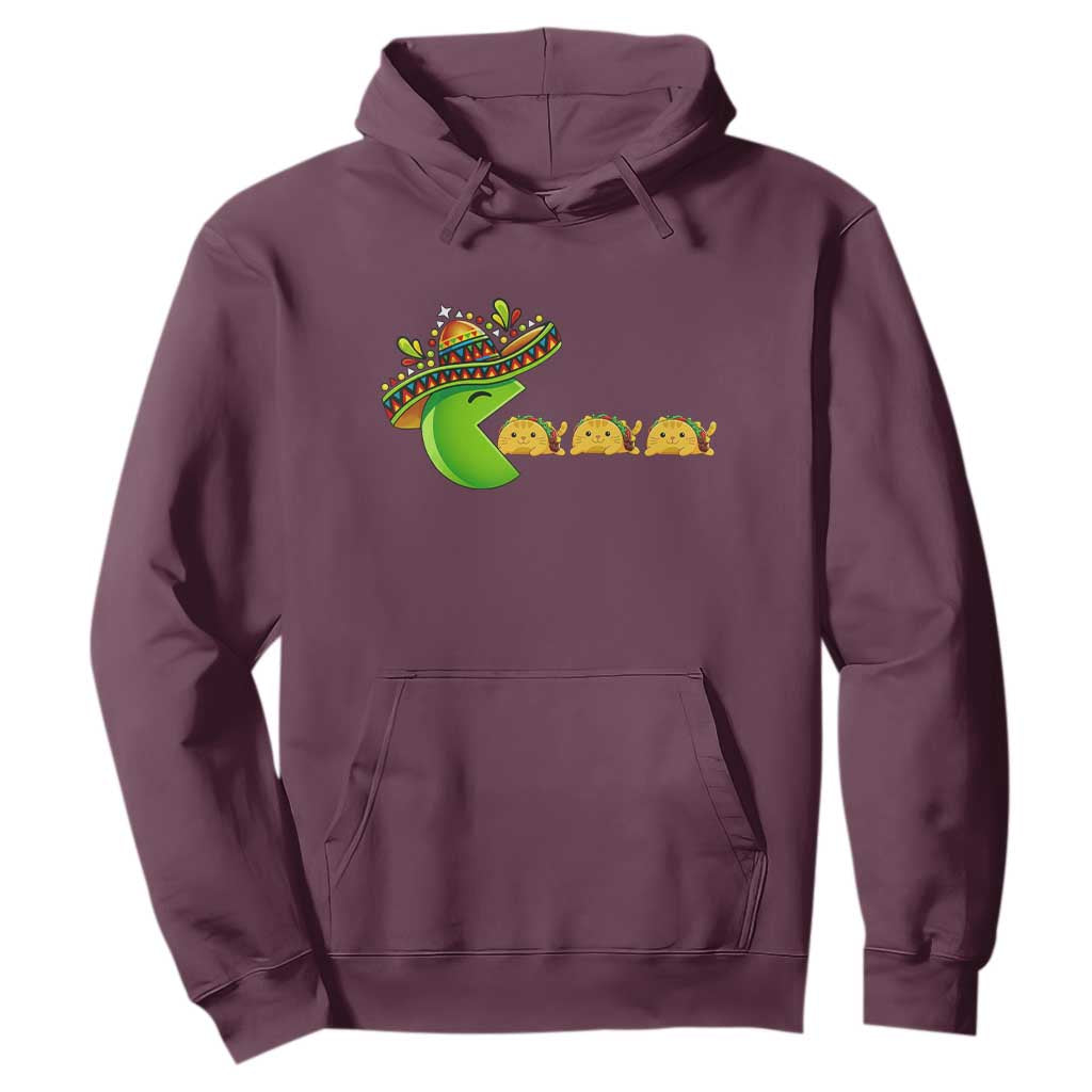 Cinco De Mayo Retro Game Hoodie Funny Sombrero Character Chasing Taco Cat TS12 Maroon Print Your Wear