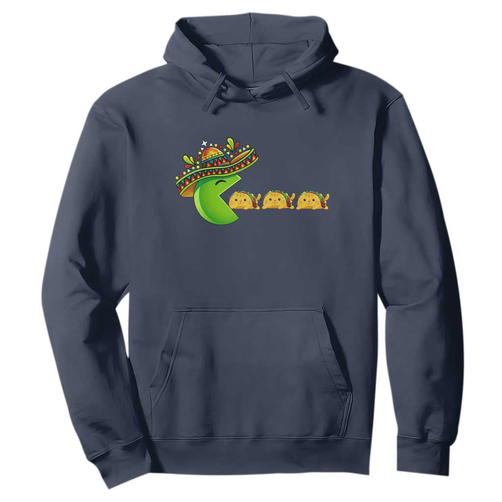Cinco De Mayo Retro Game Hoodie Funny Sombrero Character Chasing Taco Cat TS12 Navy Print Your Wear