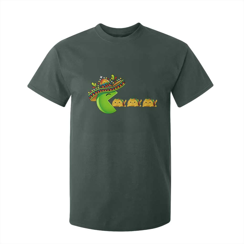 Cinco De Mayo Retro Game T Shirt For Kid Funny Sombrero Character Chasing Taco Cat TS12 Dark Forest Green Print Your Wear