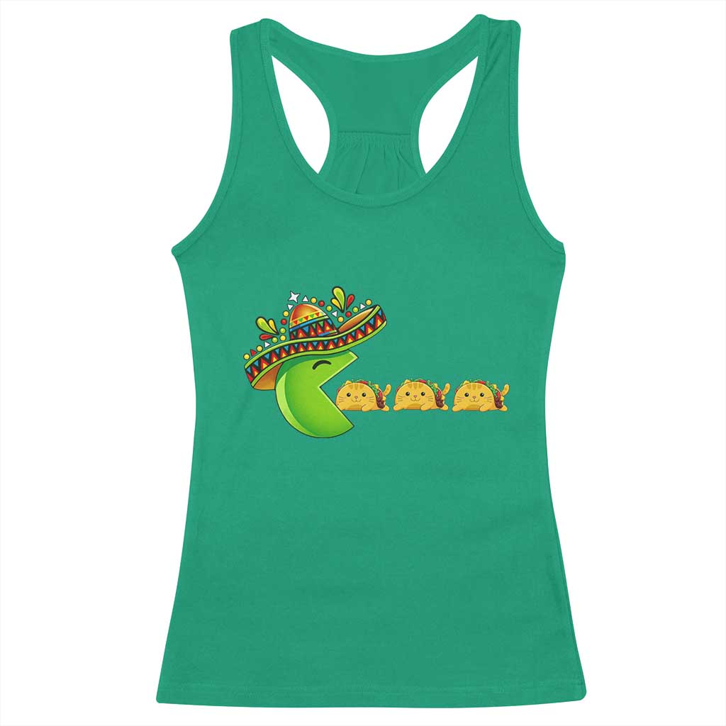 Cinco De Mayo Retro Game Racerback Tank Top Funny Sombrero Character Chasing Taco Cat TS12 Irish Green Print Your Wear