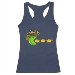 Cinco De Mayo Retro Game Racerback Tank Top Funny Sombrero Character Chasing Taco Cat TS12 Navy Print Your Wear
