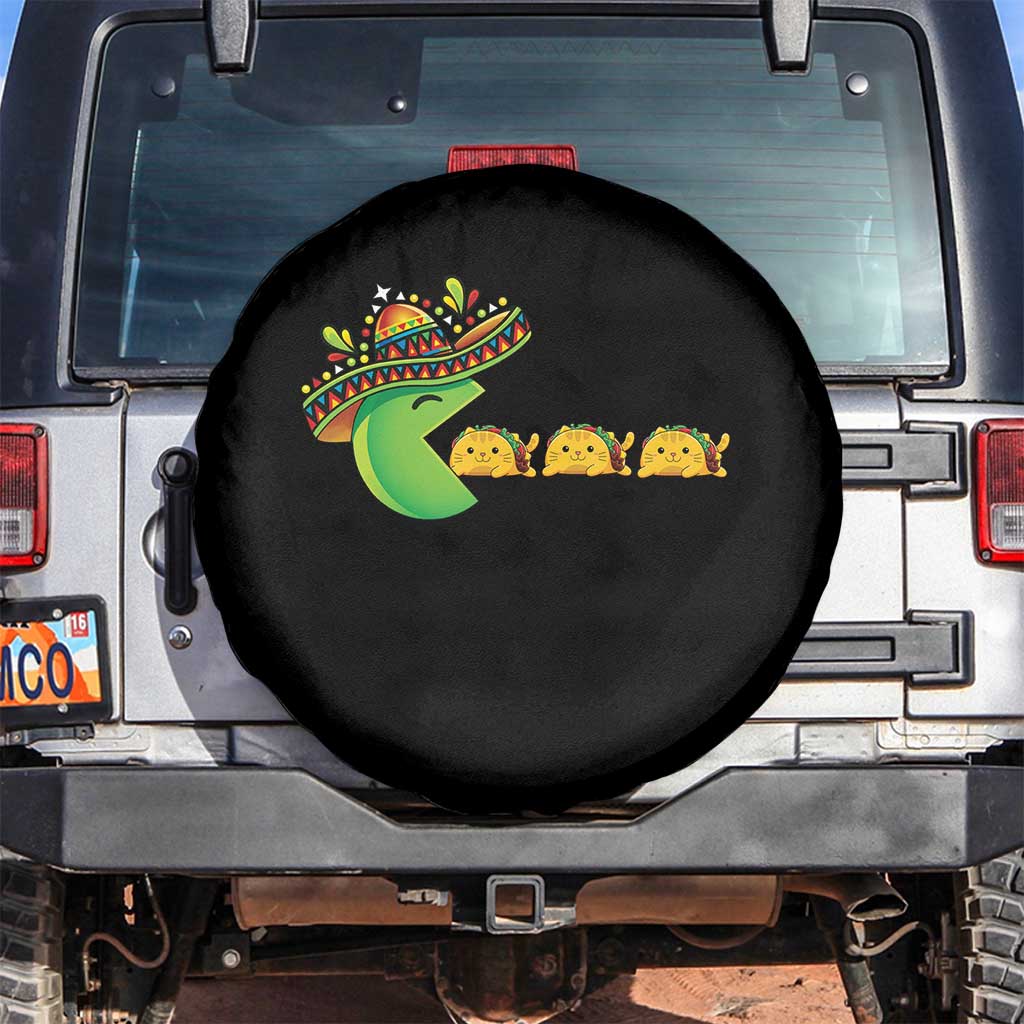 Cinco De Mayo Retro Game Spare Tire Cover Funny Sombrero Character Chasing Taco Cat TS12 No hole Black Print Your Wear