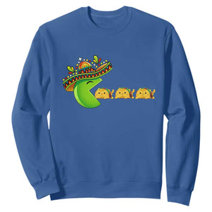 Cinco De Mayo Retro Game Sweatshirt Funny Sombrero Character Chasing Taco Cat TS12 Royal Blue Print Your Wear
