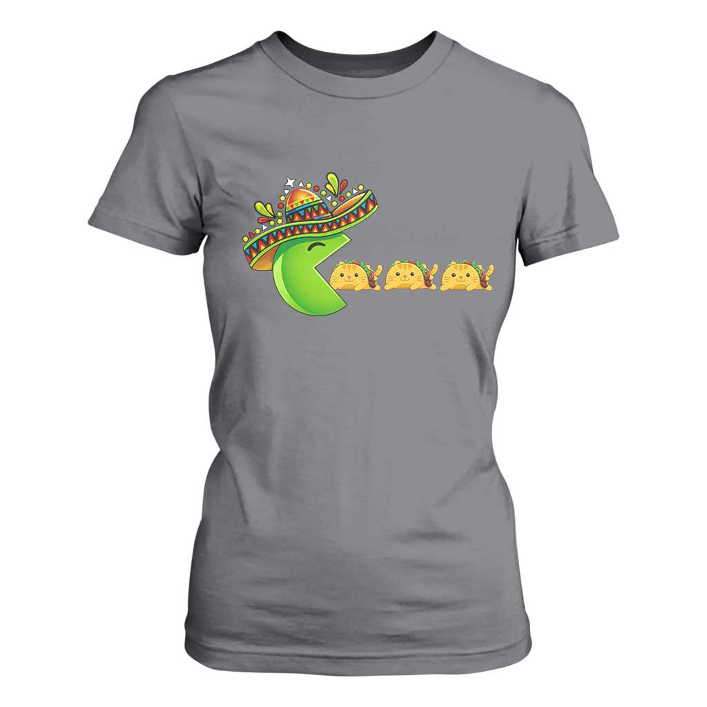 Cinco De Mayo Retro Game T Shirt For Women Funny Sombrero Character Chasing Taco Cat TS12 Charcoal Print Your Wear