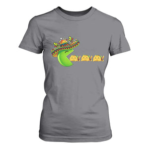 Cinco De Mayo Retro Game T Shirt For Women Funny Sombrero Character Chasing Taco Cat TS12 Charcoal Print Your Wear