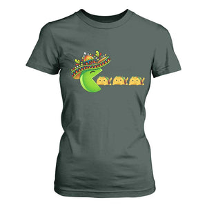 Cinco De Mayo Retro Game T Shirt For Women Funny Sombrero Character Chasing Taco Cat TS12 Dark Forest Green Print Your Wear