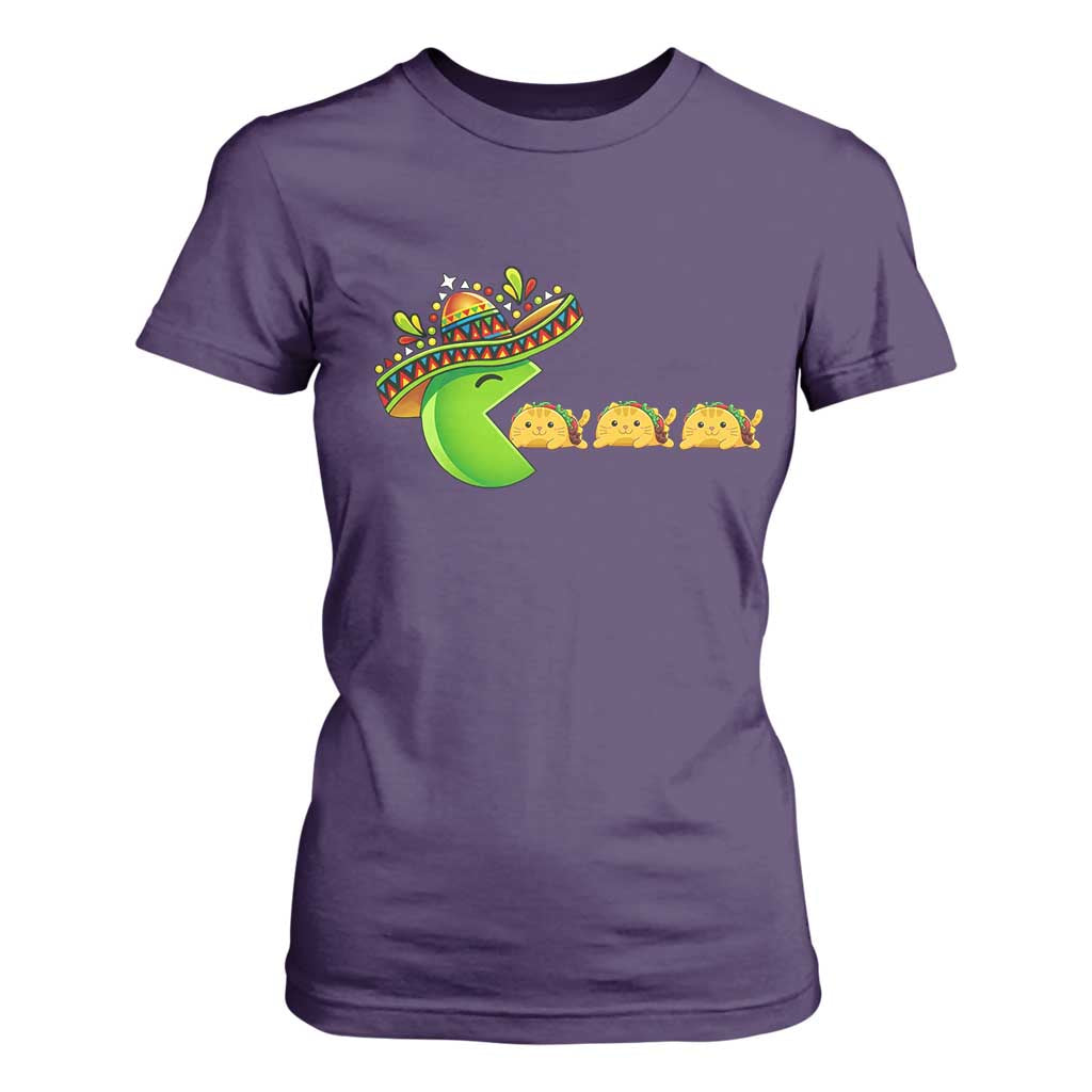 Cinco De Mayo Retro Game T Shirt For Women Funny Sombrero Character Chasing Taco Cat TS12 Purple Print Your Wear