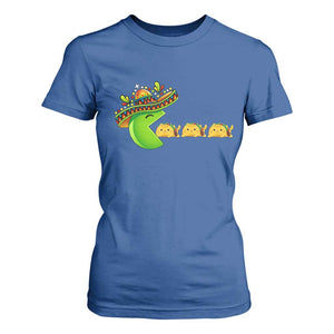 Cinco De Mayo Retro Game T Shirt For Women Funny Sombrero Character Chasing Taco Cat TS12 Royal Blue Print Your Wear
