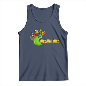 Cinco De Mayo Retro Game Tank Top Funny Sombrero Character Chasing Taco Cat TS12 Navy Print Your Wear