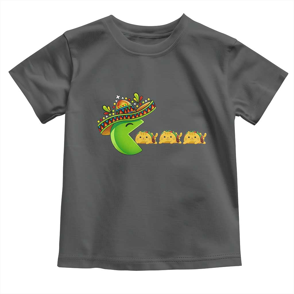Cinco De Mayo Retro Game Toddler T Shirt Funny Sombrero Character Chasing Taco Cat TS12 Dark Heather Print Your Wear
