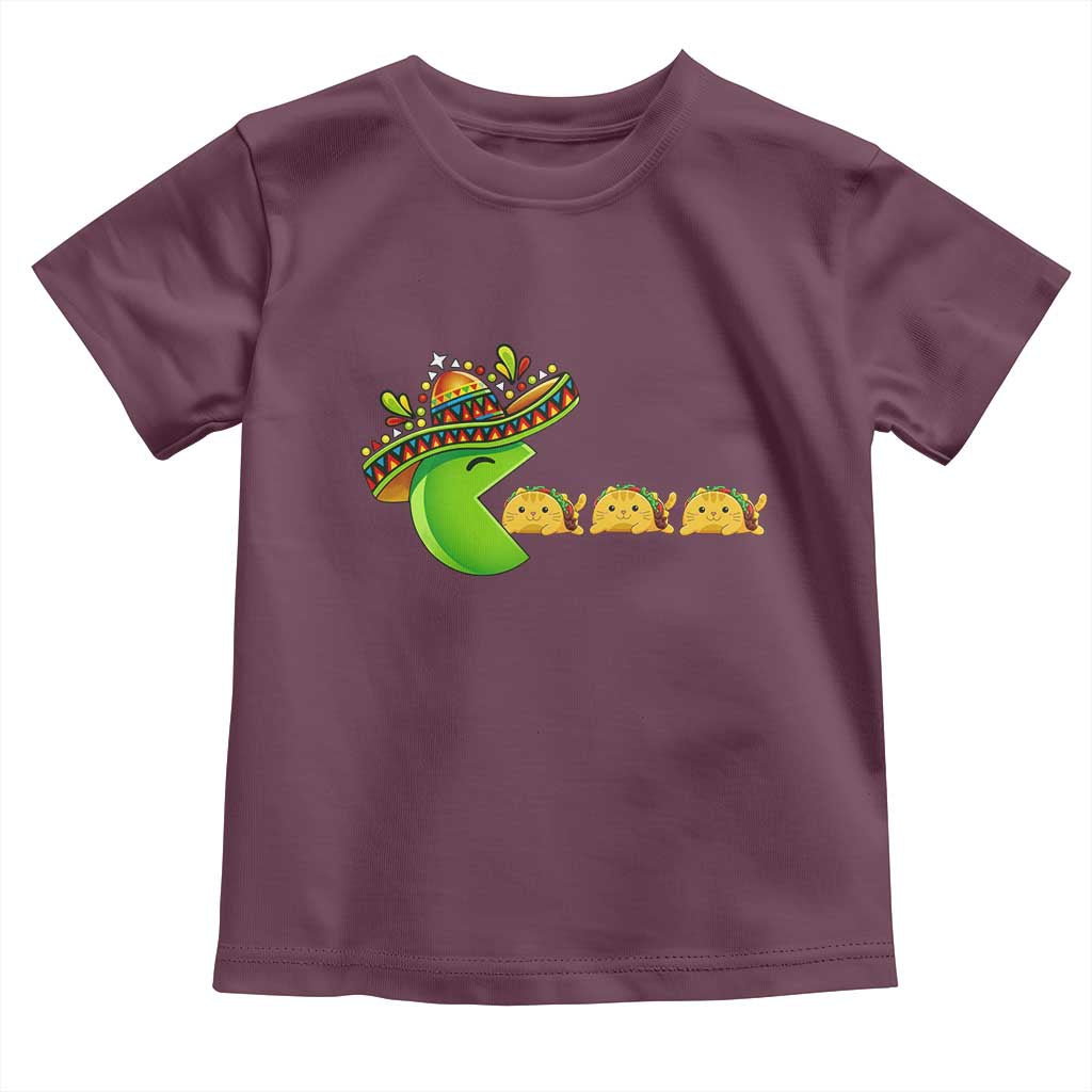 Cinco De Mayo Retro Game Toddler T Shirt Funny Sombrero Character Chasing Taco Cat TS12 Maroon Print Your Wear