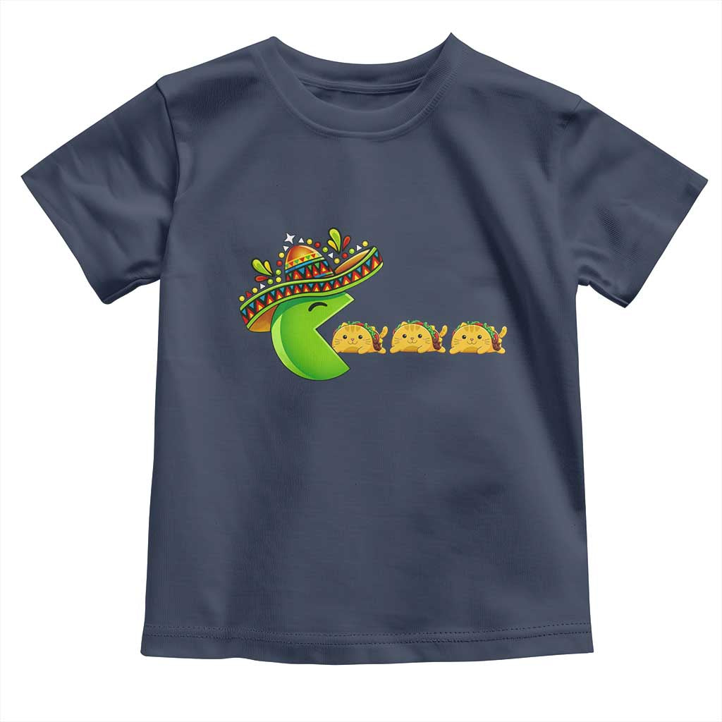 Cinco De Mayo Retro Game Toddler T Shirt Funny Sombrero Character Chasing Taco Cat TS12 Navy Print Your Wear