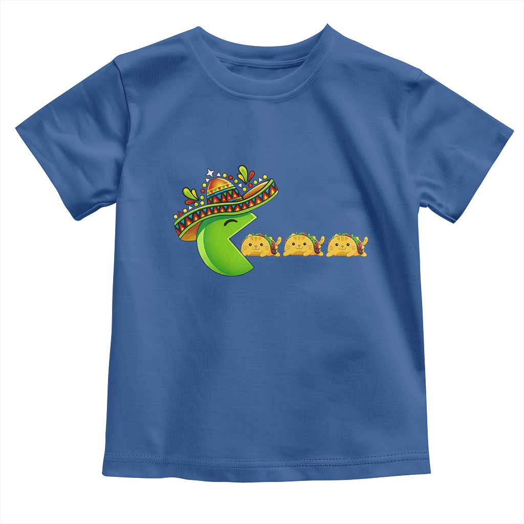 Cinco De Mayo Retro Game Toddler T Shirt Funny Sombrero Character Chasing Taco Cat TS12 Royal Blue Print Your Wear