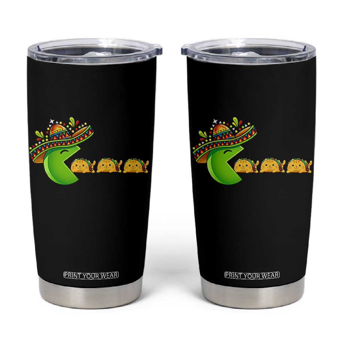 Cinco De Mayo Retro Game Tumbler Cup Funny Sombrero Character Chasing Taco Cat TS12 Black Print Your Wear