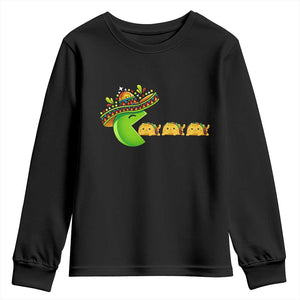 Cinco De Mayo Retro Game Youth Sweatshirt Funny Sombrero Character Chasing Taco Cat TS12 Black Print Your Wear